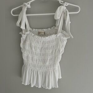 Altar'd State White Ivory Ruched Smocked Babydoll Smocked Karrie Poplin Top. S
